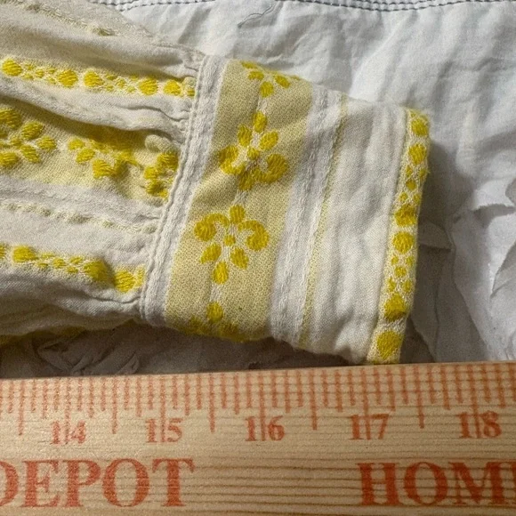 Loft Butter Yellow and Cream Long Sleeve Embellished Blouse. 3/4 Button Up. - Picture 11 of 13